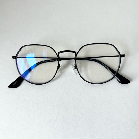 Diff Eyewear James Black Round Blue Light Blocking Glasses New - Picture 2 of 11